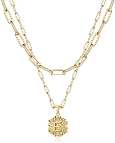 Vista 33 de M MOOHAM - Delicado collar de oro para mujer, de 14 quilates, en capas, lindos collares con letra hexagonal con inicial para mujer, regalos