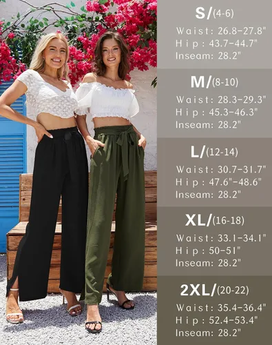 Vista 5 de UEU Pantalones casuales de pierna ancha para mujer, cintura alta, ajustables, con nudo de lazo, pantalones de trabajo de negocios con bolsillos