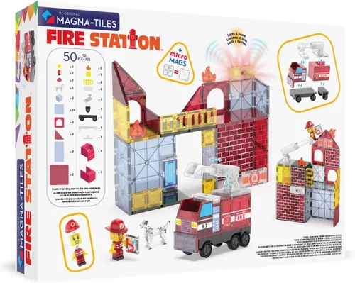 Vista 2 de MAGNA-TILES Fire Station - Juego de construcción magnética de 50 piezas, la marca original de construcción magnética