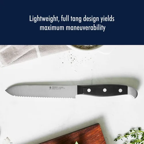 Vista 5 de HENCKELS Statement - Juego de 7 piezas de cuchillos afilados como una navaja con mango blanco, cuchillo de chef, cuchillo de pan, cuchillo