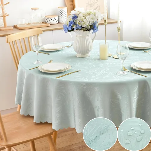 Vista 35 de Mantel Redondo Aqua Jacquard Pequeño de 40 Pulgadas, Manteles para Mesas de hasta 26" de Diámetro, Impermeable, Lavable, Sin Arrugas, Tela Suave