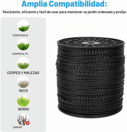 Vista 3 de RO6G Cuerda de 5 libras, línea de recortadora de hilo comercial Twist, cuerda Wacker para recortadora de malezas Echo Black Diamond/String Trimmer