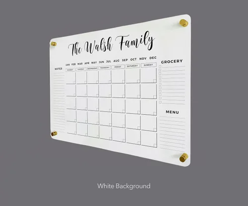 Vista 7 de Calendario personalizado con nombre de familia negro 2026 – Pizarra de borrado en seco personalizada, calendario de pared horizontal, calendario
