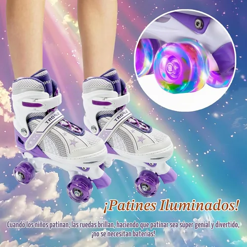 Vista 4 de Kids Roller Skates for Girls Boys Púrpura claro