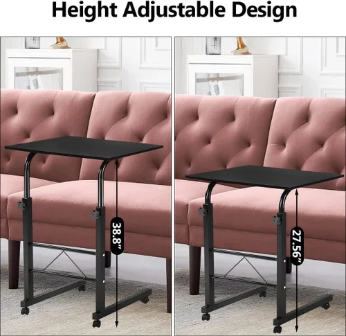 Vista 5 de Carrito de escritorio para computadora móvil, mesa para laptop de altura ajustable con ruedas, soporte rodante, mesa auxiliar para sofá, cama Negro