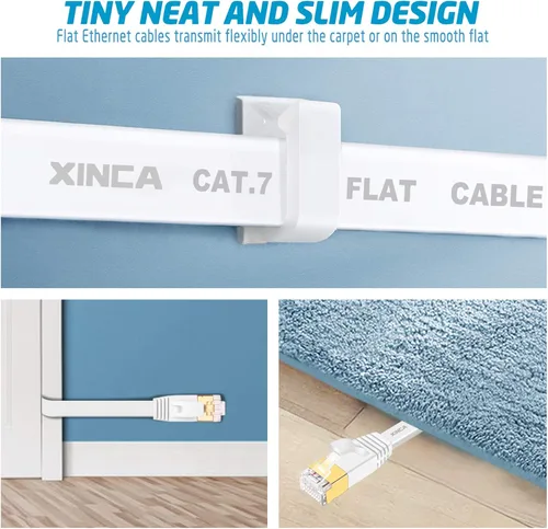 Vista 4 de Cable Ethernet plano Cat 7 de 15 pies, color blanco, de alta velocidad de 10 GB blindado (STP), cable de red LAN de Internet Ethernet Patch Cable