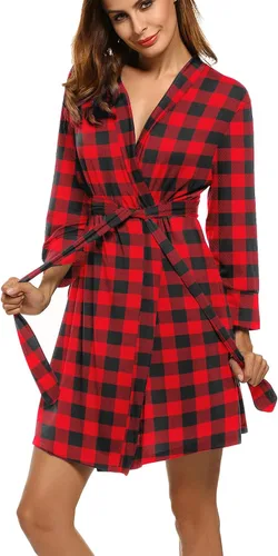 Vista 25 de HOTOUCH - Bata ligera de punto corta para mujer, bata de baño suave con bolsillos, ropa de dormir para damas