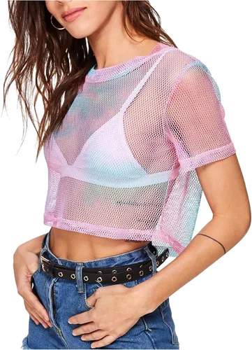 Vista 3 de SweatyRocks Camiseta corta sexy de malla transparente para mujer