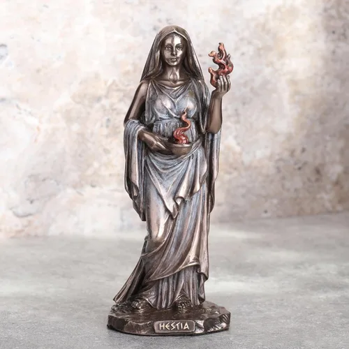 Vista 3 de Veronese Design Escultura griega Hestia de 6 1/4 pulgadas con acabado de bronce de resina fundida en frío de hogar y hogar