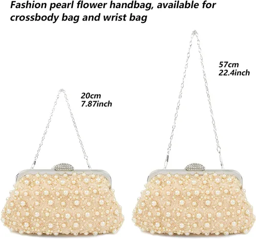 Vista 5 de Carwales Bolso de noche de flores con perlas para mujer, bolso de noche para boda, baile, baile de graduación, bolsos de novia