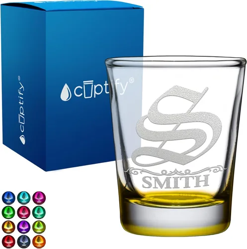 Vista 41 de Vaso de chupito personalizado con nombre de círculo elaborado de 2 onzas, parte inferior negra grabada con texto personalizado para regalos, bodas