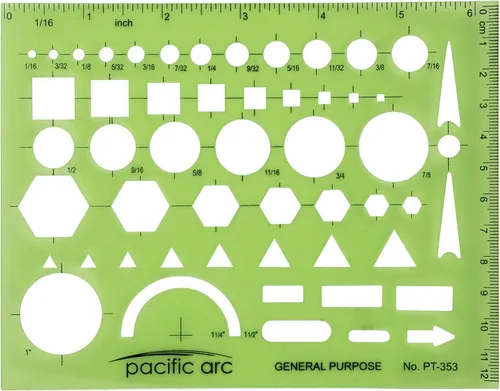 Vista 27 de Guía de plantilla de círculos Pacific Arc, 40 círculos perfectos desde 1/32 hasta 1 5/8 pulgadas con graduaciones en pulgadas y métricas