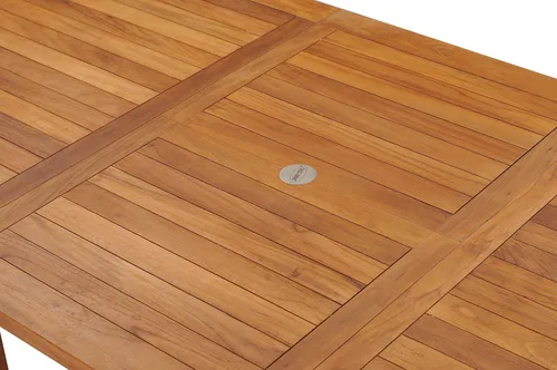 Vista 4 de Mesa rectangular de teca Elzas para patio al aire libre, hecha de madera maciza de teca de grado A