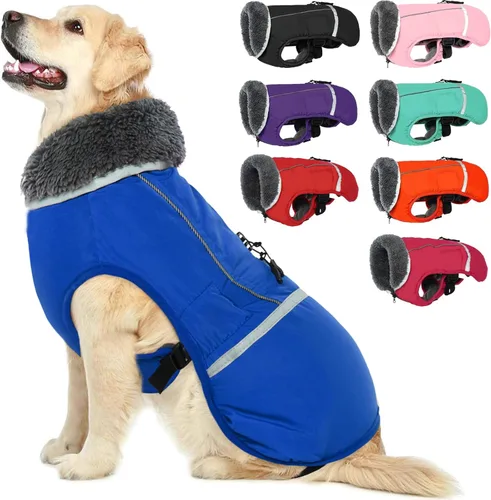 Vista 9 de QBLEEV Abrigo cálido para perro, chaqueta de invierno reflectante, impermeable, resistente al viento, ropa de cuello alto para perro para clima