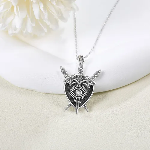 Vista 2 de URONE Collar de plata de ley con dije de mal de ojo, regalo de joyería para mujer