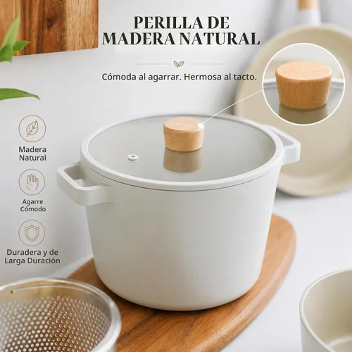 Vista 4 de Fika NEOFLAM FIKA - Olla profunda para estufas e inducción, tapa de vidrio con perilla de madera, fabricada en Corea