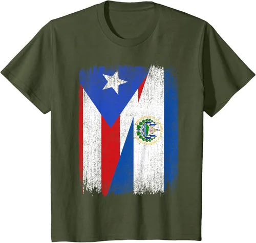 Vista 12 de Camiseta Half Puerto Rico El Salvador Flag Orgullo Salvadoreño Roots