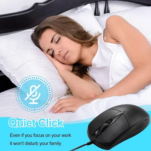 Vista 5 de 60 unidades de mouse USB con cable negro para computadora, a granel, 1000 DPI, 3 botones, con cable con cable con cable para oficina en casa