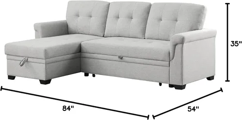 Vista 11 de Moderno sofá modular convertible con diván de almacenamiento reversible, sofá cama extraíble de lino tapizado de 84 pulgadas, sofá esquinero