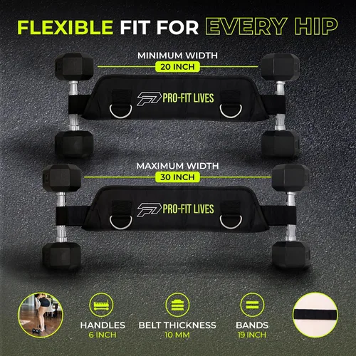 Vista 6 de Cinturón de empuje de cadera para mancuernas, cinturón de peso ajustable con bandas de resistencia y asas para entrenamientos de cuerpo completo, se