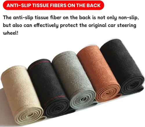 Vista 5 de Bittwee Funda para volante de automóvil, protector de volante de costura DIY, envolvente de piel de microfibra transpirable antideslizante