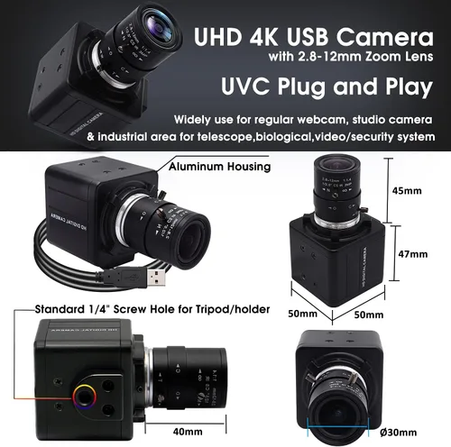 Vista 5 de SVPRO Cámara web 4K Ultra HD - Zoom óptico 5X, cámara USB UHD de 3840 x 2160 @30 fps con sensor Sony IMX317 para Mac/Window/Linux