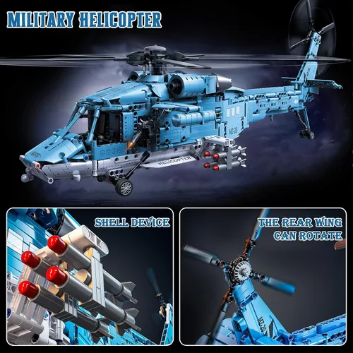 Vista 5 de Juego de bloques de construcción de helicópteros militares 1521PCS para Azul