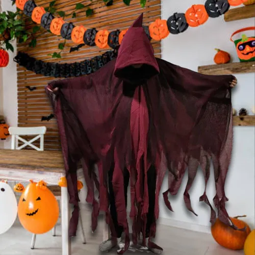 Vista 8 de IRONCAS Capa de terror de Halloween, medieval con capucha, accesorios de disfraz de la parca, para fiesta temática de máscaras, cosplay, accesorios