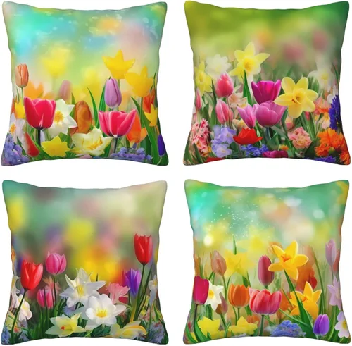Vista 13 de Ouqiuwa Juego de 4 fundas de almohada coloridas con diseño de pájaros de 12 x 12 pulgadas, cuadradas, decorativas, con hojas de arce otoñales