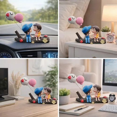 Vista 3 de Keenso Adorno lindo para tablero de instrumentos de automóvil, adorable pareja, besando, niño y niña, adorno para decoración interior de automóvil