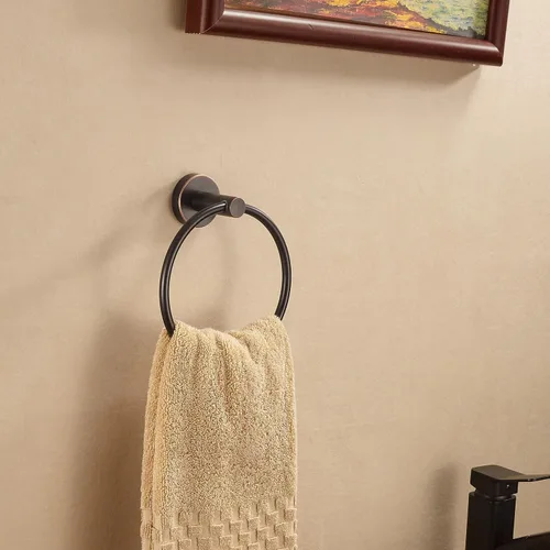 Vista 4 de BigBig Home Toallero de bronce, anillo de toalla de baño frotado con aceite, toallero de mano de baño, colgador de pared rústico de granja