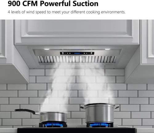 Vista 2 de IKTCH Campana extractora integrada de 30 pulgadas, 900 CFM, conducto convertible sin conductos, campana de ventilación de cocina de acero inoxidable