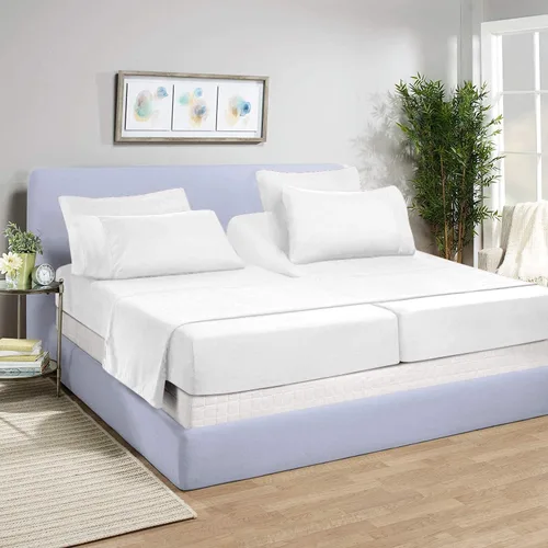 Vista 19 de Juego de sábanas divididas de 5 piezas de 800 hilos para cama ajustable (2 piezas, 1 sábana plana y 2 fundas de almohada) 100% algodón egipcio