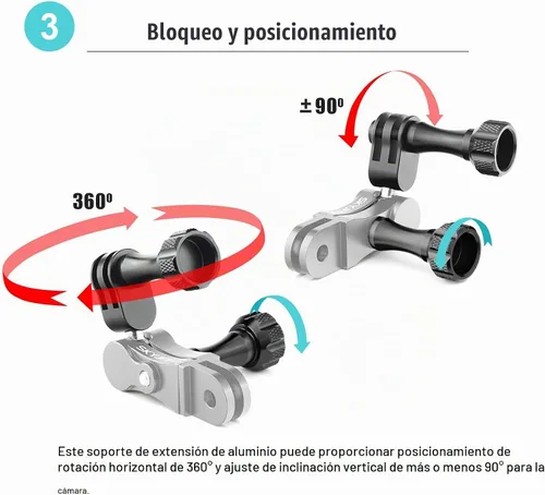 Vista 4 de Soporte de manillar GoPro de bola de aluminio, rotación de 360 grados y bloqueo en cualquier dirección, resistente a los golpes, compatible
