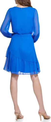 Vista 4 de DKNY Vestido fruncido con dobladillo con volantes para mujer