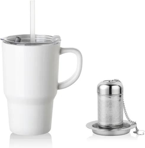Vista 22 de Sweejar Taza de Té de Porcelana con Infusor y Tapa, Tetera con Filtro, Colador Infusor de Tazas de Té de Hojas Sueltas, 16 Fl Oz para Azul degradado