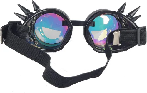 Vista 15 de FUT Gafas Steampunk con pinchos arcoíris ABS, lentes de caleidoscopio rave, soldadura cibernética, gótico, cosplay, vintage