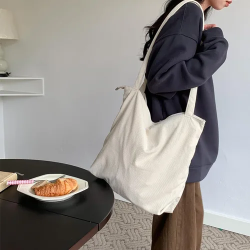 Vista 3 de ALUWU Bolsa de pana para mujeres y niñas con bolsillo frontal y cremallera