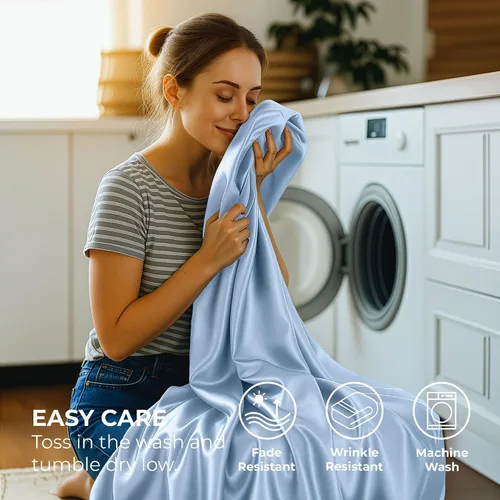 Vista 7 de Pure Bedding Sábanas de satén de lujo para cama individual de hotel, juego de sábanas de microfibra extra suave de 1800, resistente a las arrugas, a