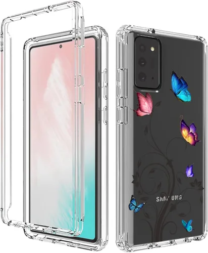Vista 6 de Funda para Galaxy Note 20 5G, SM-N981U con protector de pantalla de vidrio templado, carcasa rígida de diseño floral de cuerpo completo + funda
