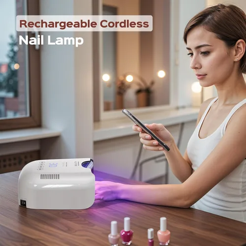 Vista 2 de BOLASEN Lámpara de uñas UV recargable inalámbrica - Luz UV para uñas de gel con reflector metálico y base de metal, secadora de uñas LED inalámbrica