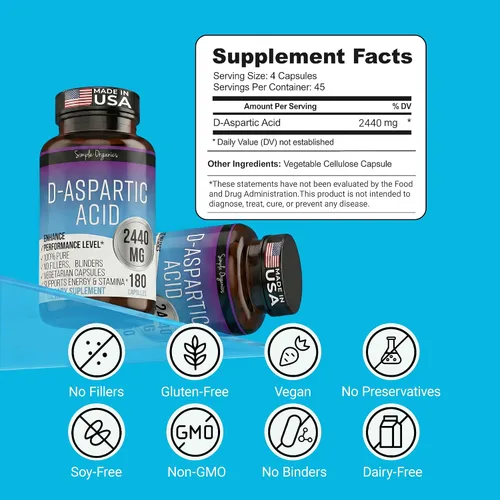 Vista 5 de Kaibro Nutra Suplemento de ácido D-aspártico para hombres, 2440 mg de ácido D-aspártico por porción, apoyo de energía y testosterona, sin gluten