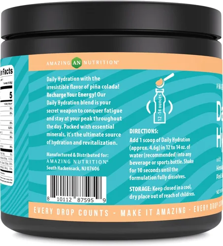 Vista 3 de Amazing Nutrition Hidratación diaria, polvo de electrolitos, 30 porciones, empaquetado con minerales esenciales, sin azúcar, apto para dieta