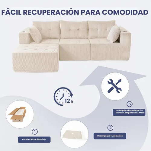Vista 6 de MAXYOYO Sofá deshuesado, sofá modular en forma de L, sofá de 4 asientos