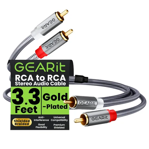 Vista 11 de GEARit Cable RCA (1 pie) 2RCA macho a 2RCA macho, cables de audio estéreo, cable RCA estéreo blindado trenzado para cine en casa, televisión de alta