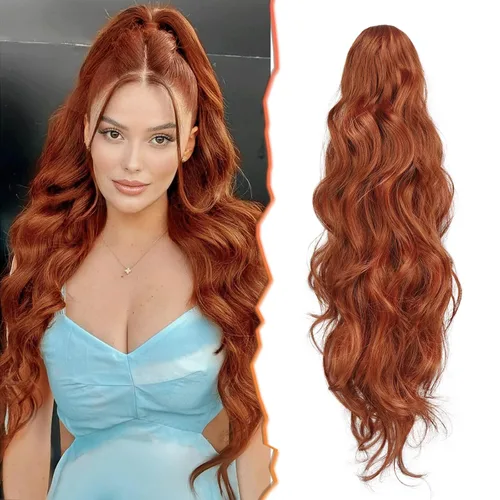 Vista 9 de BARSDAR Extensiones de cola de caballo con clip de garra, extensiones de cabello corto ondulado negro de 14 pulgadas para mujer, extensiones