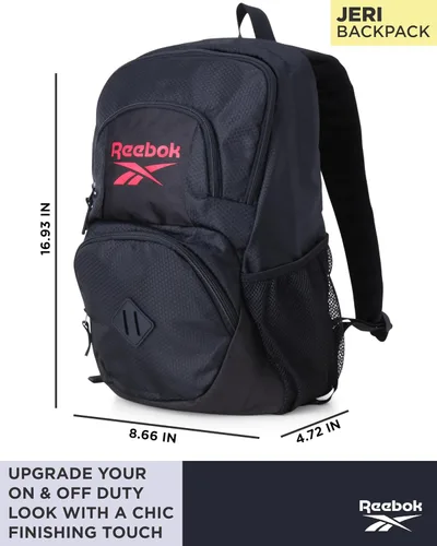 Vista 2 de Reebok Mochila Mochilas ligeras de mano Bolsas resistentes al agua y mochilas para laptop para aventuras diarias, Negro con rojo