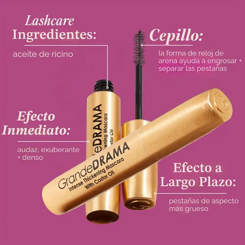 Vista 7 de Grande Cosmetics GrandeDRAMA - Máscara de engrosamiento intenso con aceite de ricino, voluminizante, acondicionado, fórmula construible