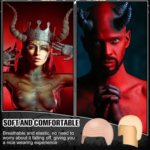 Vista 6 de WILLBOND 4 piezas de gorras calvas de Halloween para maquillaje de látex calvo, gorra para cabeza, peluca, sombrero, accesorios de disfraz