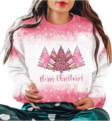 Vista 4 de Ceboyel Sudaderas navideñas con estampado blanqueado para mujer, teñido anudado, cuello redondo, lindo suéter de Navidad, ropa de vacaciones 2023